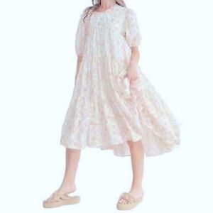 NWOT Amable Mable Estella Puff Sleeve Floral Dress Ruffle Tiered Size Small